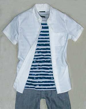 半袖シャツとボーダーの着こなし